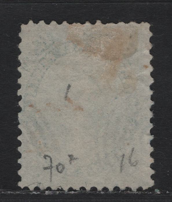 Lot 335 Canada #18a 12.5c Blue Green , 1859-1864 First Cents Issue, A Very Good Used Single, Cents A Paper, Perf 12, Two Blue Target Cancel Strikes.