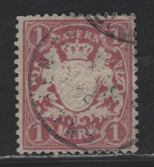 Lot 34 Bavaria Michel#53Yb (SC# 54c) 1m Lively Brownish Lilac , 1881-1911 Embossed Arms Issue, A Very Fine Used Single, White Paper