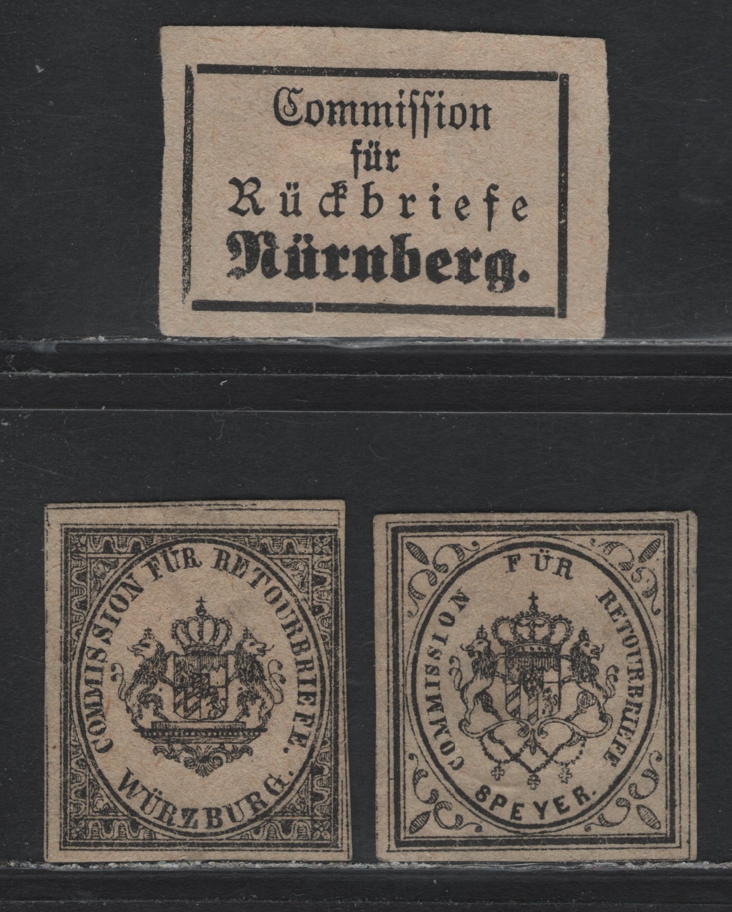 Lot 40 Bavaria SC#Unlisted Dead Letter Stamps , , 3 Fine/Very Fine Unused Singles, Listed In Michel, But Not Priced, A Note From The Former Owner States That The G Weileder Hand Book Lists These.