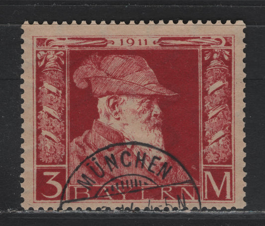 Lot 43 Bavaria SC#88 (Michel# 88I) 3m Lake on Buff , 1911 Prince Regent Luitpold, A Very Fine Used Single, Accounting Cancellation As Priced In Scott