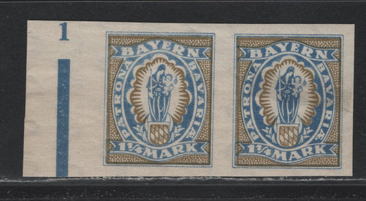 Lot 59 Bavaria SC#248a 1.25m Ultramarine & Olive Bistre , 1920 Plowman, Sower & Madonna/Child Issue, A VFOG Imperf Pair