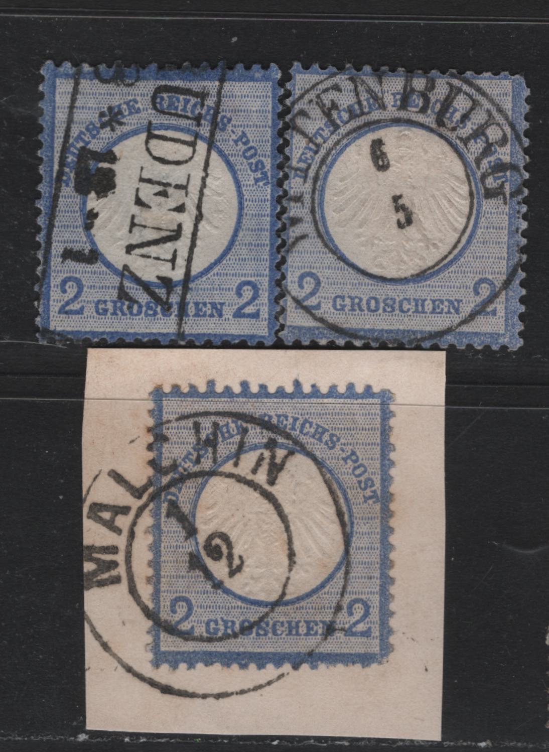 Lot 76 Germany SC#5 2gr Ultramarine , 1872 Eagle With Small Shield Issue, 2 Fine/Very Fine Used Singles, Wittenburg & Malchin CDS Cancels Dated January 12 & June 5
