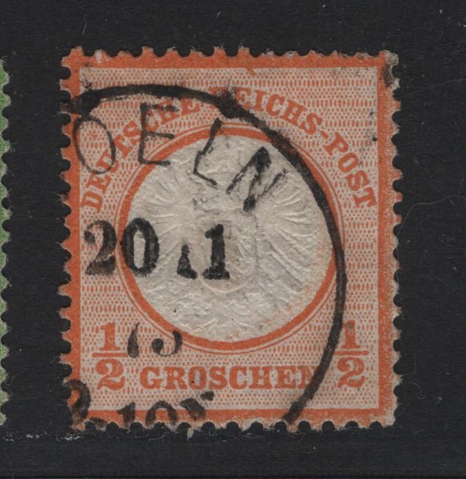 Lot 80 Germany SC#16 1/2gr Orange , 1872 Eagle With Large Shield Issue, A Very Fine Used Single, Cancelled At Oels (Spelled Oeln) In Silesia, Now Part of Poland (Olesnica), November 20 1873