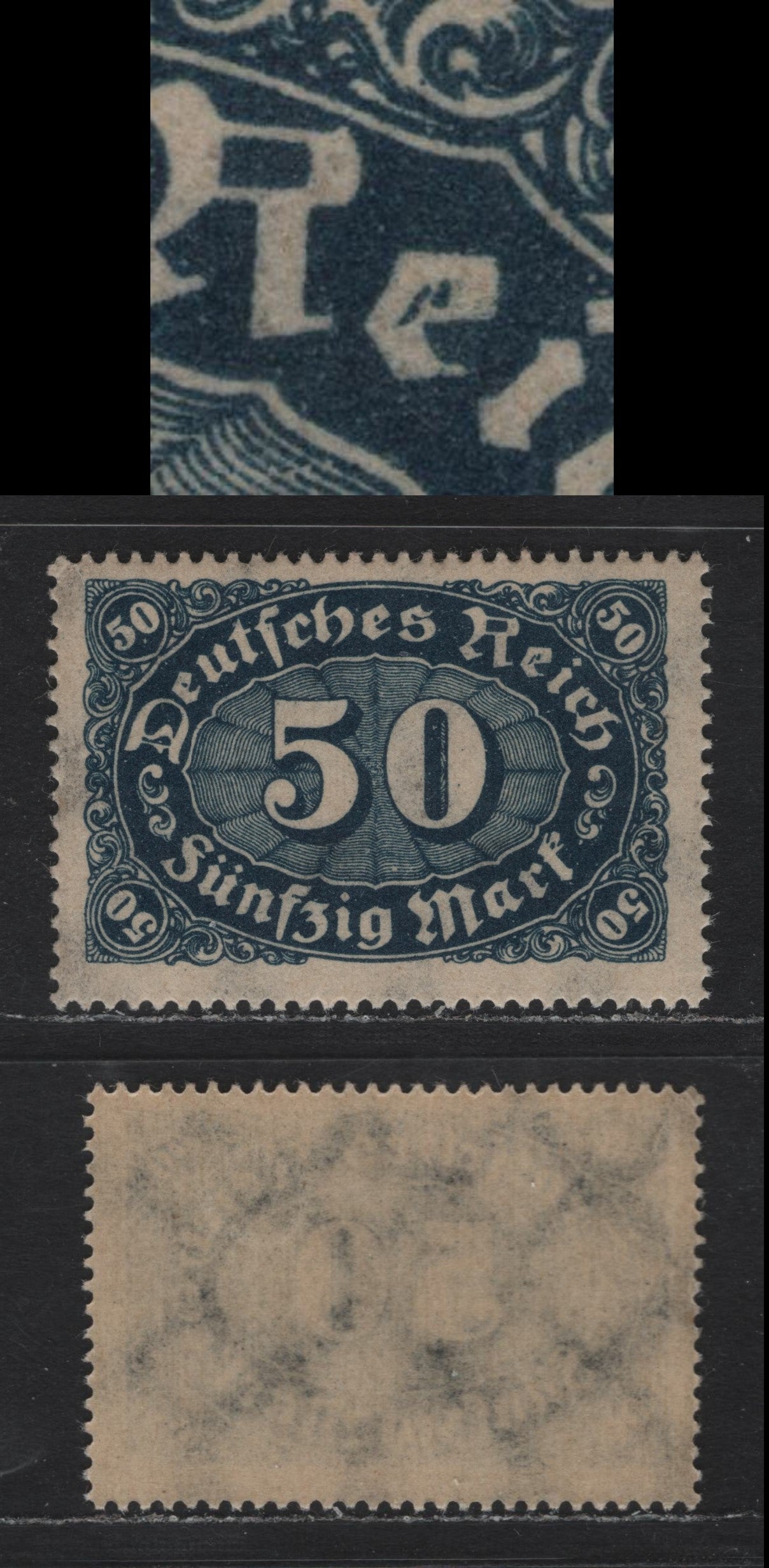 Lot 107 Germany SC#198var (246var) 50m Blackish Blue , 1922-1923 Numeral Issue, A FNH Single, Showing Vertical Dash In 'E' of 'Reich', Unlisted In Michel