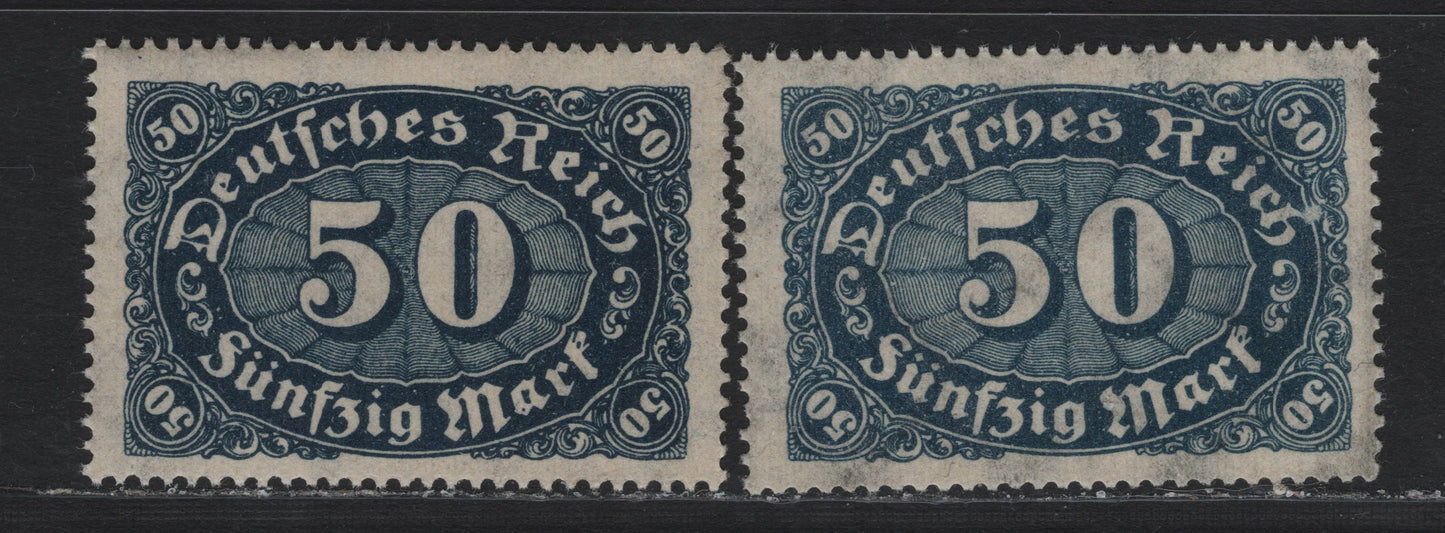 Lot 108 Germany SC#198 (246a-b) 50m Dark Prussian Blue & Blackish Blue , 1922-1923 Numeral Issue, 2 VFNH Singles