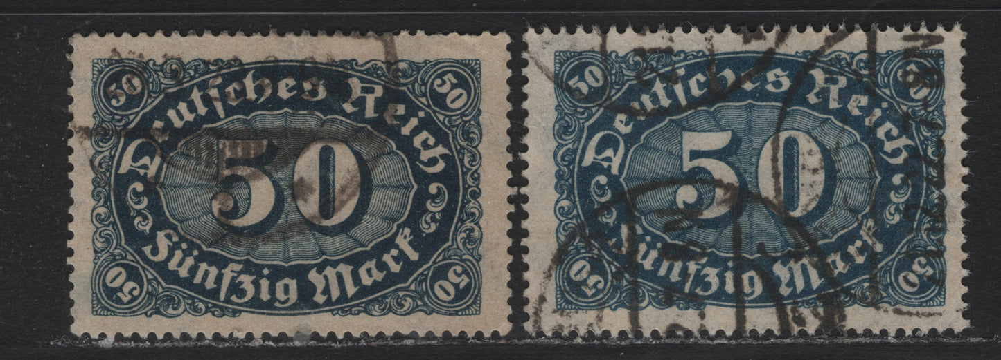 Lot 109 Germany SC#199 (246a-b) 50m Blackish Blue & Deep Prussian Blue , 1922-1923 Numeral Issue, 2 Fine Used Singles