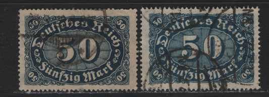 Lot 109 Germany SC#199 (246a-b) 50m Blackish Blue & Deep Prussian Blue , 1922-1923 Numeral Issue, 2 Fine Used Singles