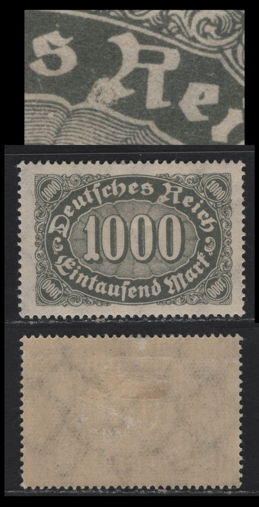 Lot 110 Germany SC#204var (252var) 1000m Greenish Gray , 1922-1923 Numeral Issue, A VFOG Single, Showing Large White Flaw Below 'R' of Reich, Unlisted In Michel