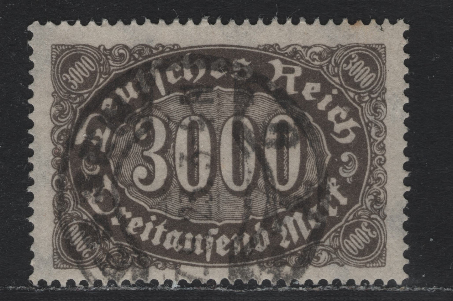 Lot 112 Germany SC#206c (254d) 3000m Black Brown , 1923 Numeral Issue, A Very Fine Used Single, Postally Used Example of This Scarce Shade