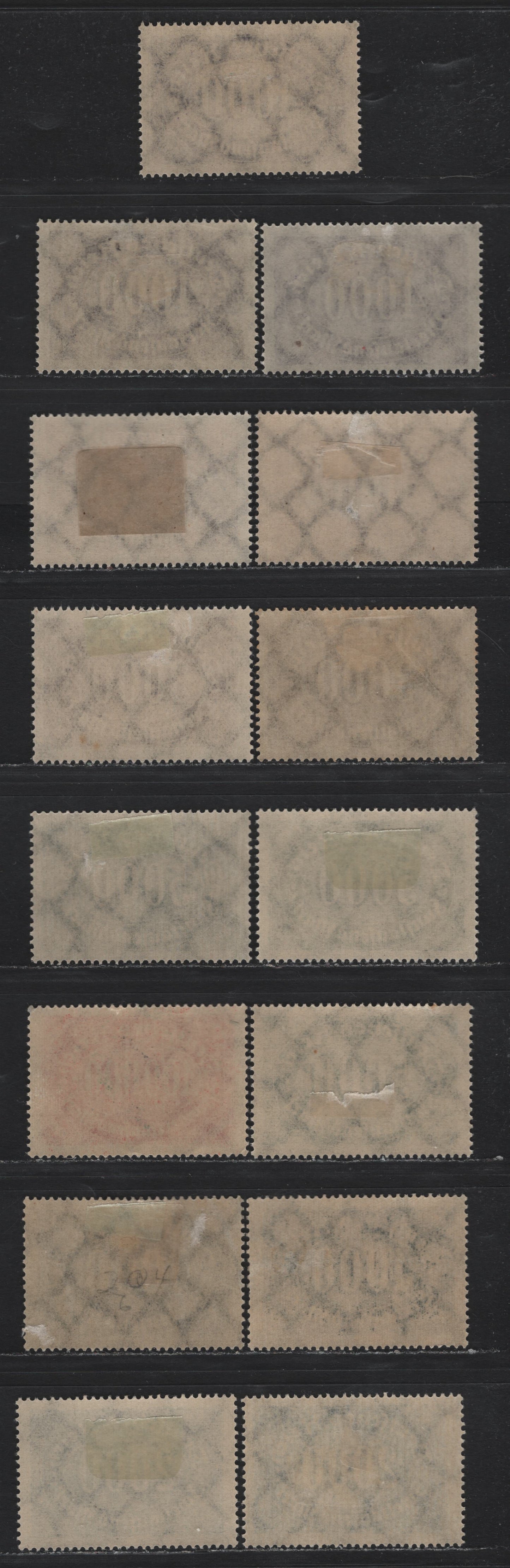 Lot 117 Germany SC#204-206,b, 207-209 (252, 253a, 254b-c, 255, 256-a, 257) 1000m - 100,000m Gray - Vermillion , 1923 Numeral Issue, 15 F/VFOG Singles, Additional Shades