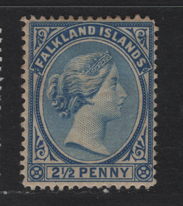 Lot 12 Falkland Islands SG#27 2.5d Pale Chalky Ultramarine , 1891-1902 Queen Victoria Sideface Issue, A FOG Single, Sept 1891 Printing