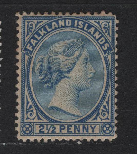 Lot 12 Falkland Islands SG#27 2.5d Pale Chalky Ultramarine , 1891-1902 Queen Victoria Sideface Issue, A FOG Single, Sept 1891 Printing