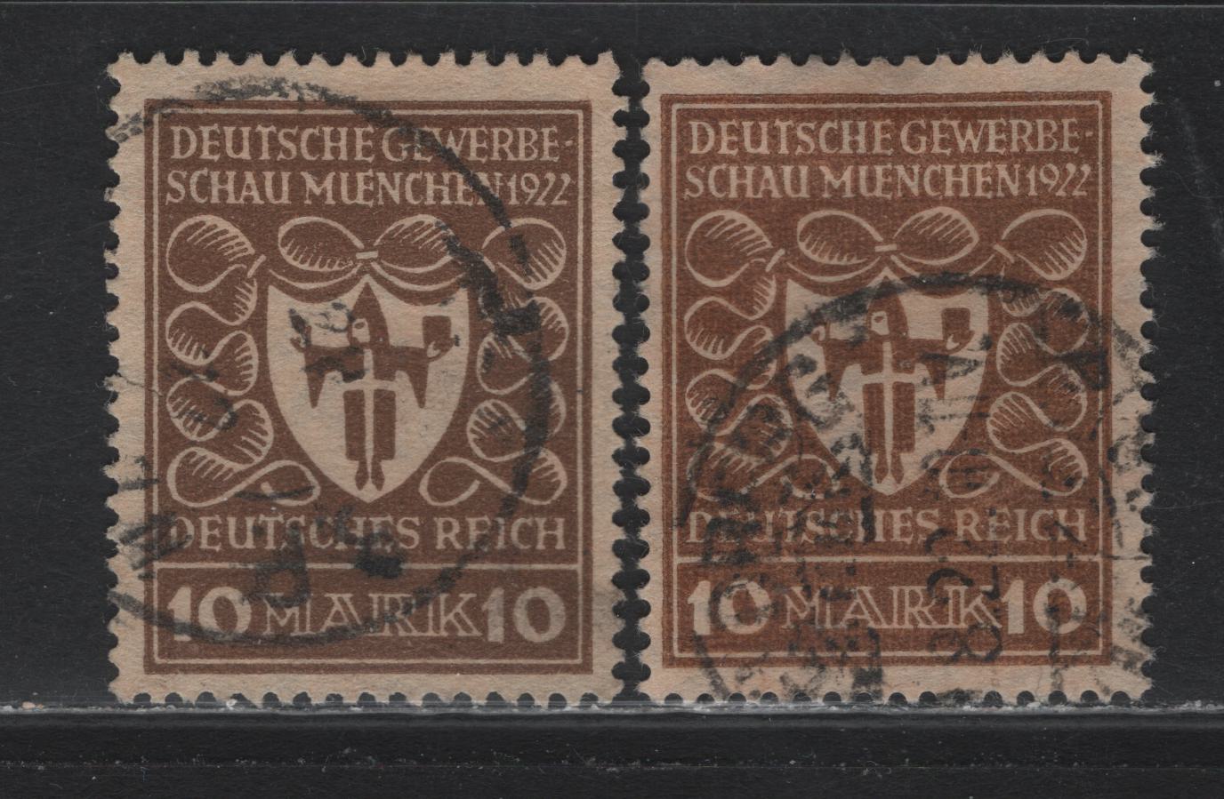 Lot 127 Germany SC#216-a (203a, 203b) 10m Yellow Brown - Blackish Orange Brown , 1922 Arms of Munich Issue, 2 Fine Used Singles