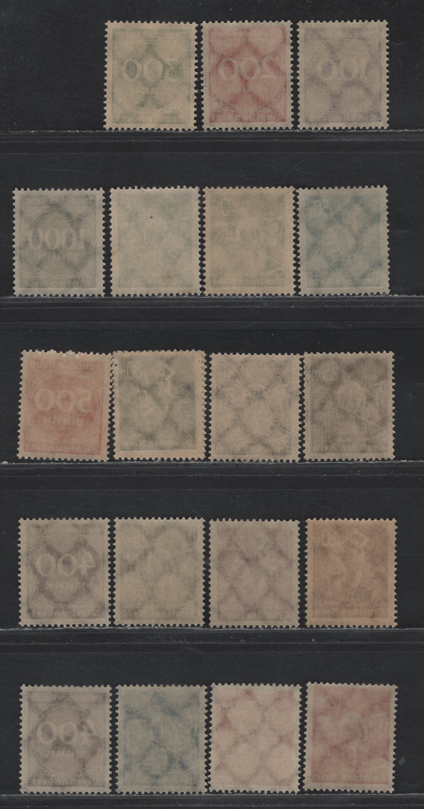 Lot 129 Germany SC#221-234 (238-243a-b, 244a, 245, 268b, 269-273) 5m - 1000m Orange - Slate , 1922-1923 Numeral & Worker Issue, 19 VFNH Singles, Complete Set With Extra Shades