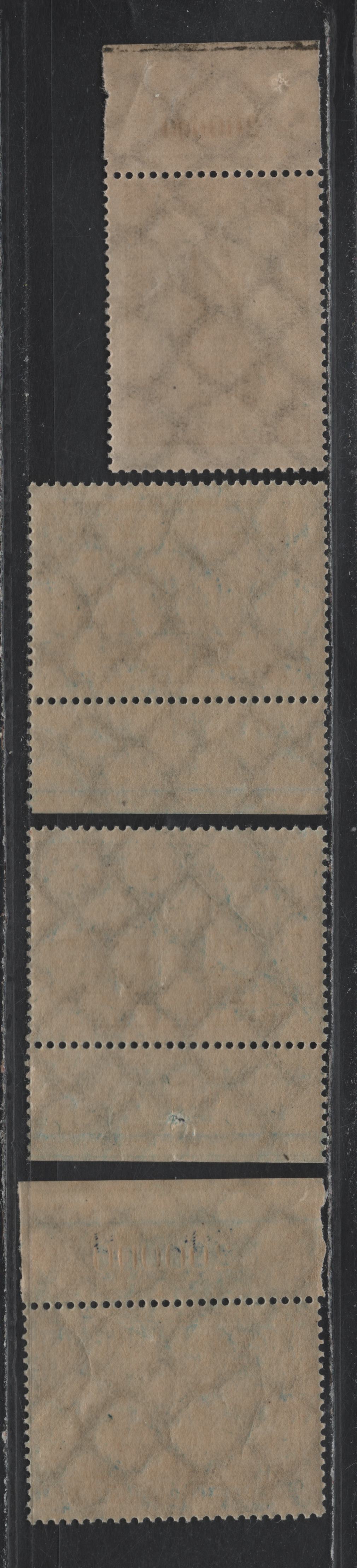 Lot 138 Germany SC#237-238 (261-aPOR, 262aPOR) 5000m - 10,000m Dark Blue - Brown Olive , 1922-1923 Numeral & Worker Issue, 4 FNH Top & Bottom Sheet Margin Singles, Counting Numbers & Inverted '1' & Inverted 'P' & Cross Marking