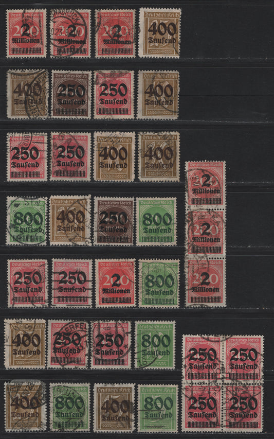 Lot 160 Germany SC#259/276 (295/309wb) 250th on 500m - 2mil on 200m Rose , 1923 Surcharged Issue, 30 Fine/Very Fine Used Singles, Surcharged Group of Posthumous/CTO or Forged Cancellations, Userful For Building A Reference Collection