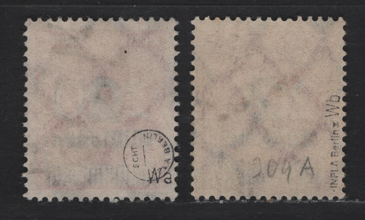 Lot 167 Germany SC#269 (309Awa-309Awb) 2mil on 200m Rose & Brownish Rose , 1923 Surcharged Issue, 2 Very Fine Used Singles, Postally Used, Both Michel Listed Shades, BPP Guarantee Handstamps.