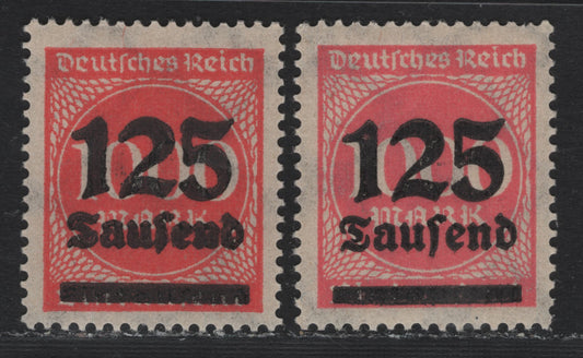 Lot 183 Germany SC#255 (291a-b) 125th on 1000m Medium Rose & Lively Cinnabar , 1923 Surcharged Issue, 2 VFNH Singles, Both Listed Shades