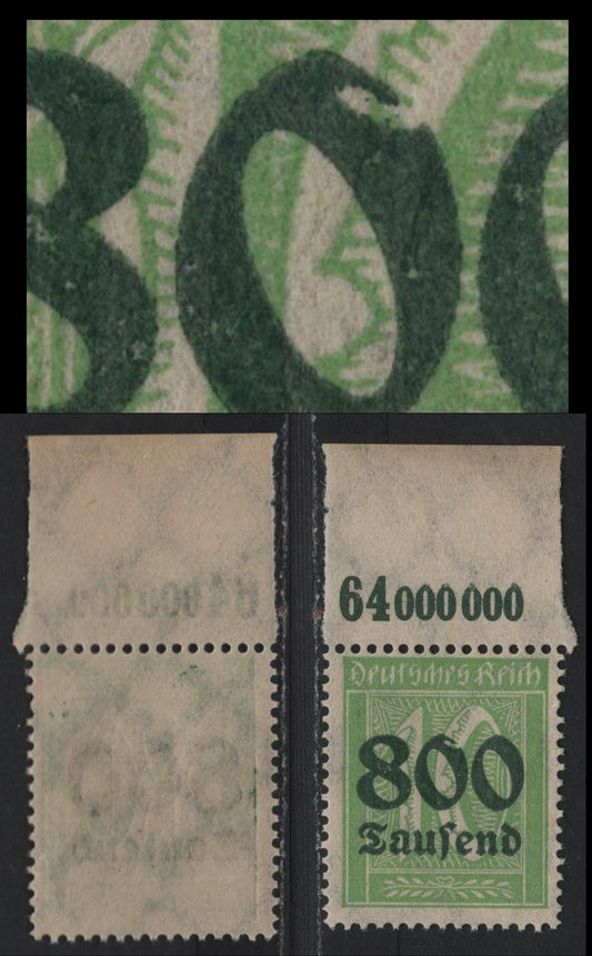 Lot 188 Germany SC#262 (302APORvar) 800th on 10pf Light Green , 1923 Surcharged Issue, A FNH Single, Showing Counter & Broken 'O' In '800'