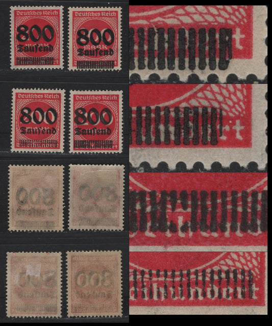 Lot 189 Germany SC#263 (303A) 800th On 200m Lilac Red , 1923 Surcharged Issue, 4 VFOG/NH Singles, Various Unlisted Surcharge Bar Varieties