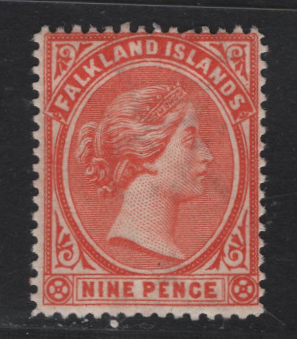 Lot 19 Falkland Islands SG#36 9d Salmon , 1891-1902 Queen Victoria Sideface Issue, A FOG Single