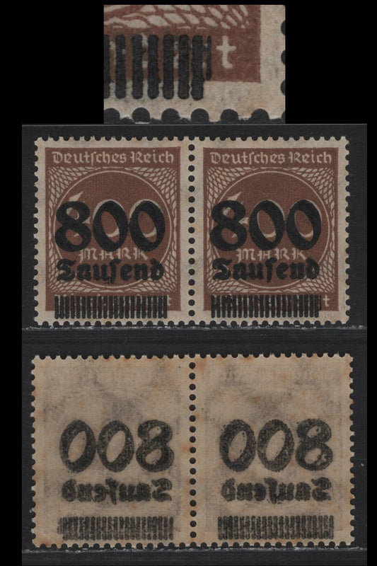 Lot 191 Germany SC#265 (305Avar) 800th on 400m Brown , 1923 Surcharged Issue, A VFNH Pair, As Lot 190 But Extra Right Surcharge Bar On Right Stamp Is Thinner Than The Others
