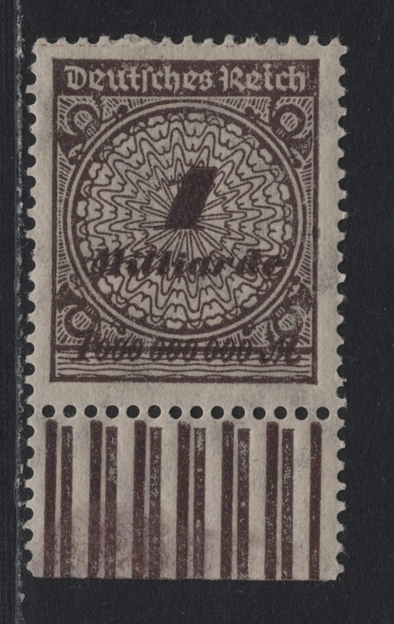 Lot 205 Germany SC#294b 1mlrd Black Brown , 1923 Numeral & Rosette Issue, A VFOG Bottom Sheet Margin Single, Color Density Bars