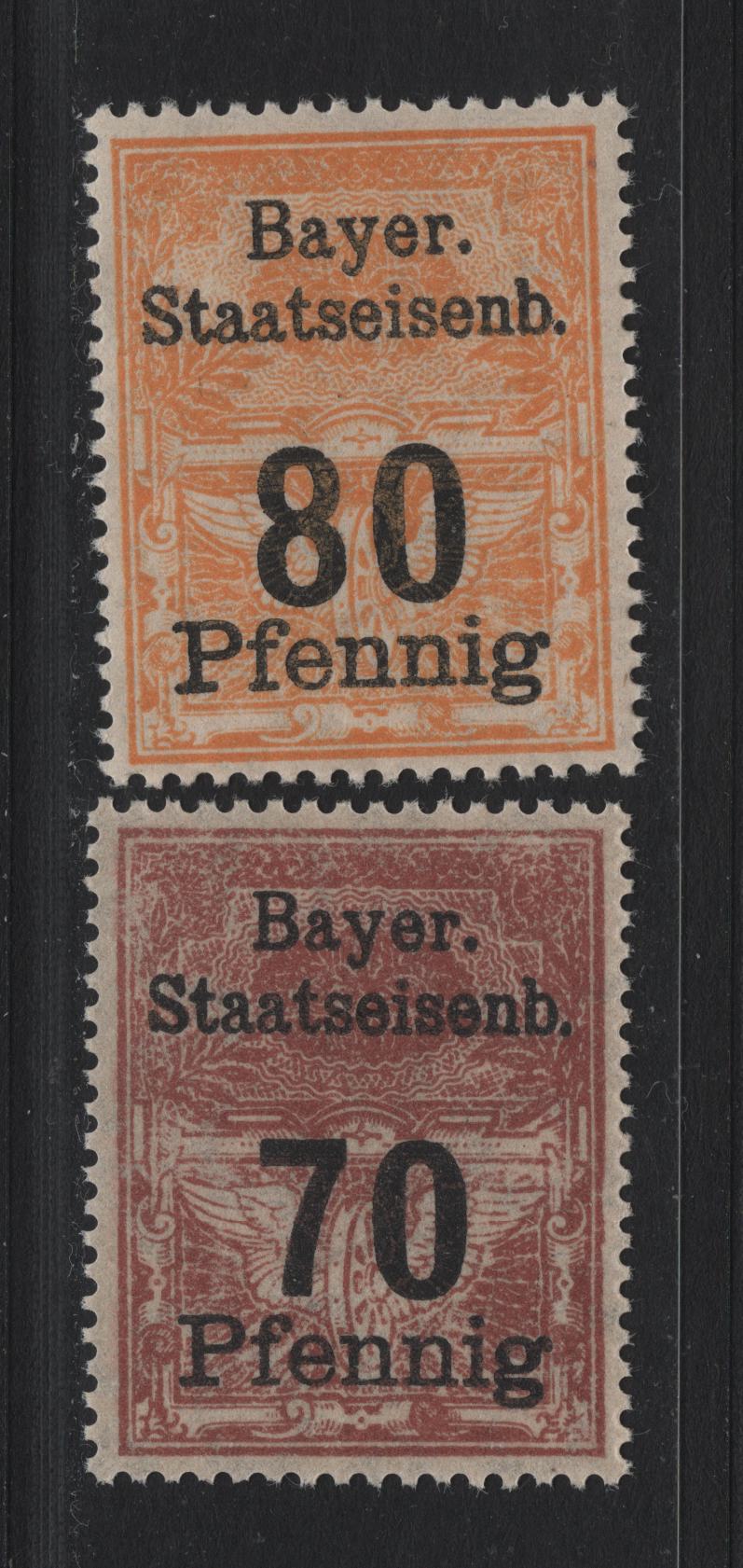 Lot 233 Germany (C) SC#Unlisted   , 1908-1919 Bavarian Winged Wheel Parcel Fee Issue, 2 VFNH/LH Singles, Issued By Royal Bavarian State Railways To Pay Train Shipping Charges