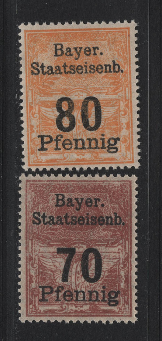 Lot 233 Germany (C) SC#Unlisted   , 1908-1919 Bavarian Winged Wheel Parcel Fee Issue, 2 VFNH/LH Singles, Issued By Royal Bavarian State Railways To Pay Train Shipping Charges