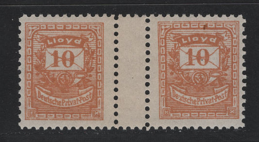 Lot 237 Germany (C) SC# 10pf Dull Orange , 1886 Lloyd Private Local Issue, A VFNH Gutter Pair