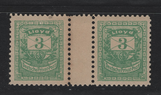 Lot 238 Germany (C) SC# 3pf Green , 1886 Lloyd Private Local Issue, A Very Fine Unused Gutter Pair, No Gum