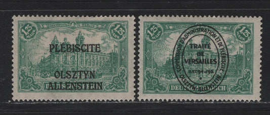 Lot 246 Allenstein (C) SC#11b, 25b 1.25m Bluish Green , 1920 Plebiscite Overprinted Issue, 2 F/VFOG/NH Singles