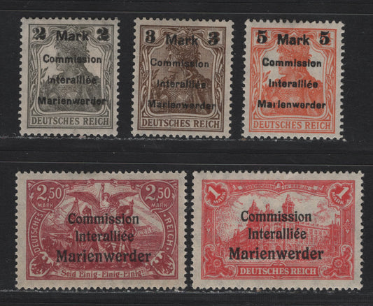 Lot 247 Marienwerder (C) SC#33-36, 39 2m on 2.5pf -2.5m Gray - Lilac Rose , 1920 Plebiscite Overprinted Issue, 5 VFOG Singles
