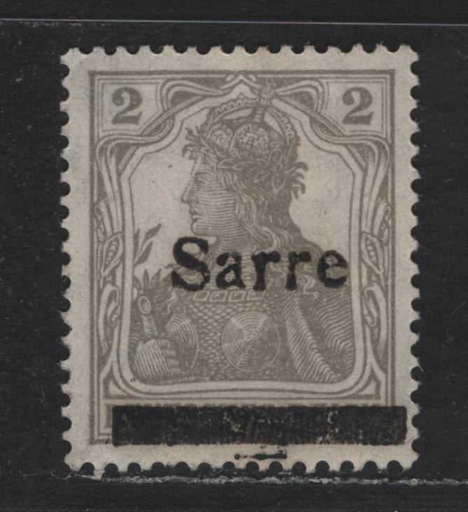 Lot 249 Saar (C) SC#1a 2pf Gray , 1920 Overprinted Germania Issue, A VFOG Single, Type II, 10.7mm Long Lettering & Small Control Mark Below Bar
