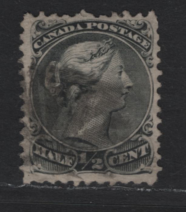 Lot 25 Canada #21avar 1/2c Gray Black , 1868-1876 Large Queen Issue, A Fine Used Single, Mid Montreal Printing, MM-I Paper, Perf 11.75x12.