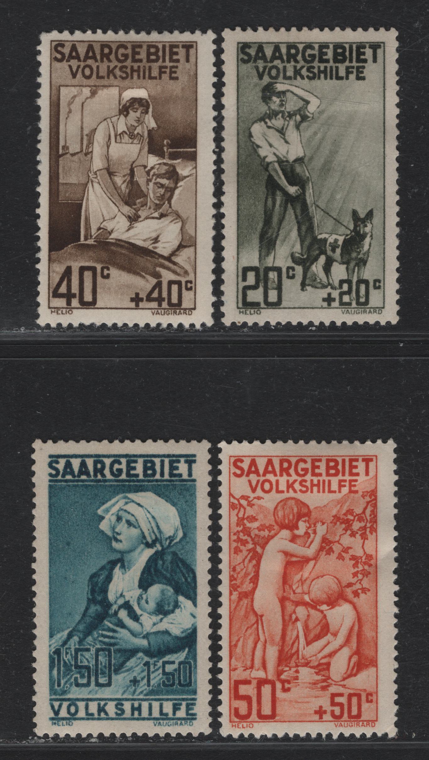 Lot 254 Saar (C) SC#B1-B4 20c+20c - 1.50fr+1.50fr Dark Olive Green - Bright Blue , 1926 Semi Postal Issue, 4 F/VFOG Singles