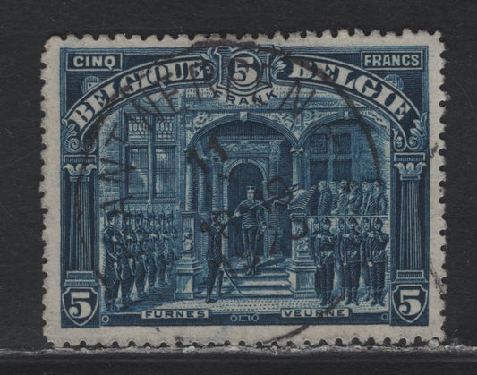 Lot 257 Belgium (C) SC#138 5fr Deep Blue ,1919 King Albert I At Furnes Pictorial Issue, A Very Fine Used Single, SON 1923 Antwerp Cancel, Inscribed "Frank" Instead of Franken