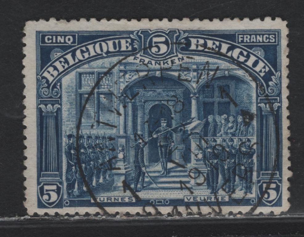 Lot 258 Belgium (C) SC#121 5fr Deep Blue , 1915-1920 King Alvert I At Furnes Pictorial Issue, A Fine Used Single, Perf Compound of 13.8 & 14, 1919 Antwerp Cancel
