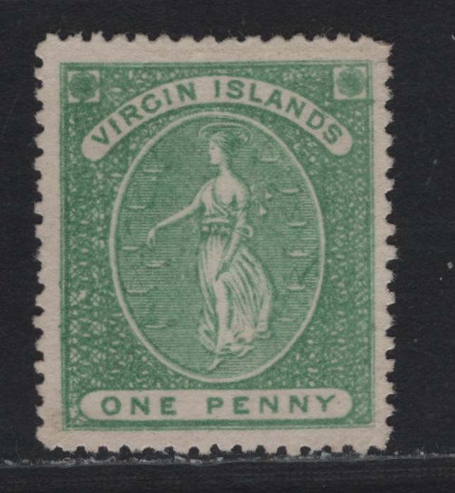 Lot 263 British Virgin Islands (C) SG#8 1d Yellow Green , 1867-1870 St Ursula Issue, A Very Fine Unused Single, White Paper, Perf 15