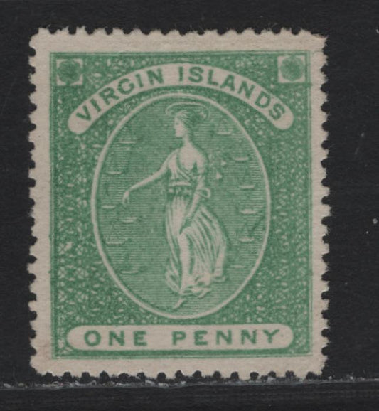 Lot 263 British Virgin Islands (C) SG#8 1d Yellow Green , 1867-1870 St Ursula Issue, A Very Fine Unused Single, White Paper, Perf 15