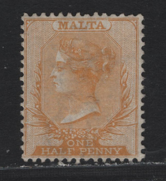 Lot 264 Malta (C) SG#12 1/2d Bright Orange Yellow , 1863-1881 Queen Victoria Newspaper Issue, A Fine Unused Single, Crown CC Wmk