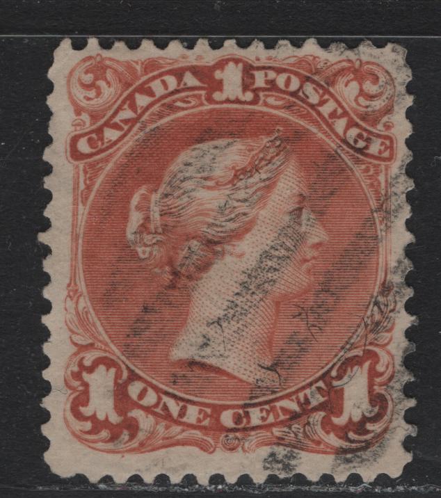 Lot 27 Canada #22 1c Vanetian Red , 1868-1876 Large Queen Issue, A Fine Used Single, FO-O Paper, Perf 12x11.9
