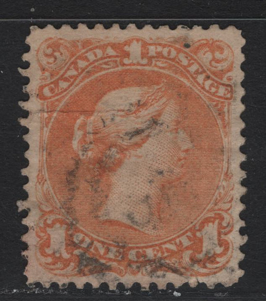 Lot 32 Canada #23 1c Yellow Orange , 1868-1876 Large Queen Issue, A Fine Used Single, FO-O Paper (Duckworth #10), Perf 12