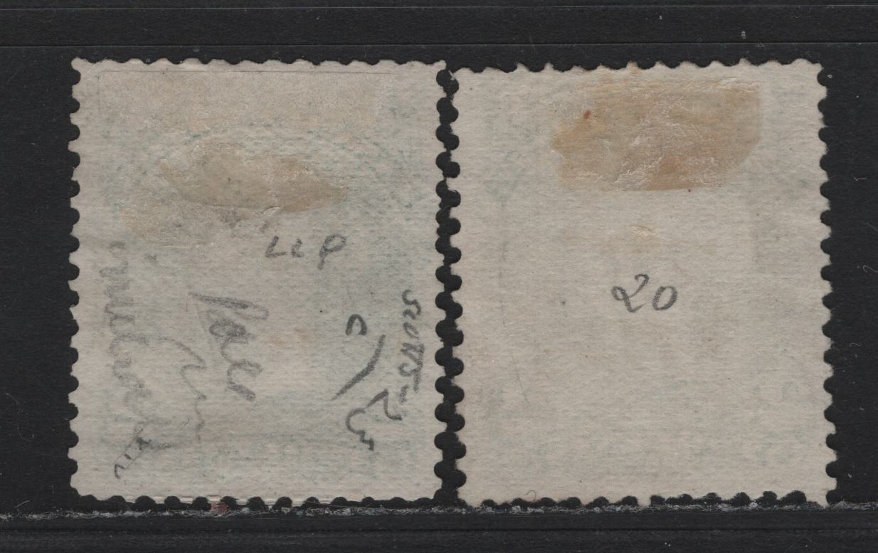 Lot 34 Canada #24 2c Pale Green & Green , 1868-1876 Large Queen Issue, 2 Very Good Used Singles, FO-D Paper (Variant Of Duckworth 9b), Perf 12x12.1 & 12