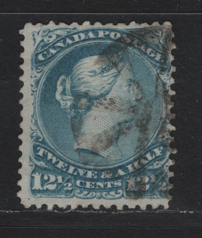 Lot 46 Canada #28 12.5c Blue , 1868-1876 Large Queen Issue, A Good Used Single, FO-BB Paper, Perf 12, Small Internal Tear Near Left Base Of The Bust.