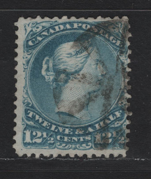Lot 46 Canada #28 12.5c Blue , 1868-1876 Large Queen Issue, A Good Used Single, FO-BB Paper, Perf 12, Small Internal Tear Near Left Base Of The Bust.