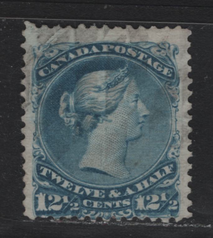 Lot 48 Canada #28b 12.5c Blue , 1868-1876 Large Queen Issue, A Good Used Single, FO-D Paper (Duckworth 9b), Perf 12x12.1 & 12, There Is A Small Corner Crease At LL.