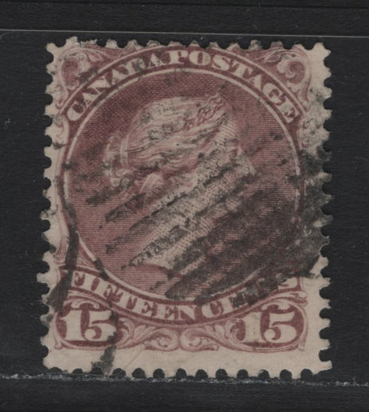 Lot 49 Canada #29b 15c Red Lilac , 1868-1876 Large Queen Issue, A Very Good Used Single, FO-M Paper, Perf 12.2x12