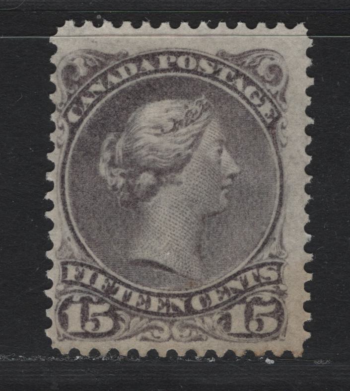 Lot 52 Canada #29 15c Gray Violet , 1868-1876 Large Queen Issue, A Fine Unused Single, 2nd Ottawa Printing, SO-JJ Paper, Perf 12.1x12.