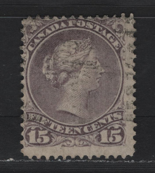 Lot 54 Canada #29 15c Gray Violet , 1868-1876 Large Queen Issue, A Very Good Used Single, 2nd Ottawa Printing, SO-JJ Paper, Perf 12.1.